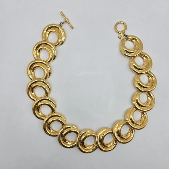 Anne Klein Goldtone Choker Necklace Chunky Statement Mobwife Mogul 1980s Vintage - Picture 2 of 7